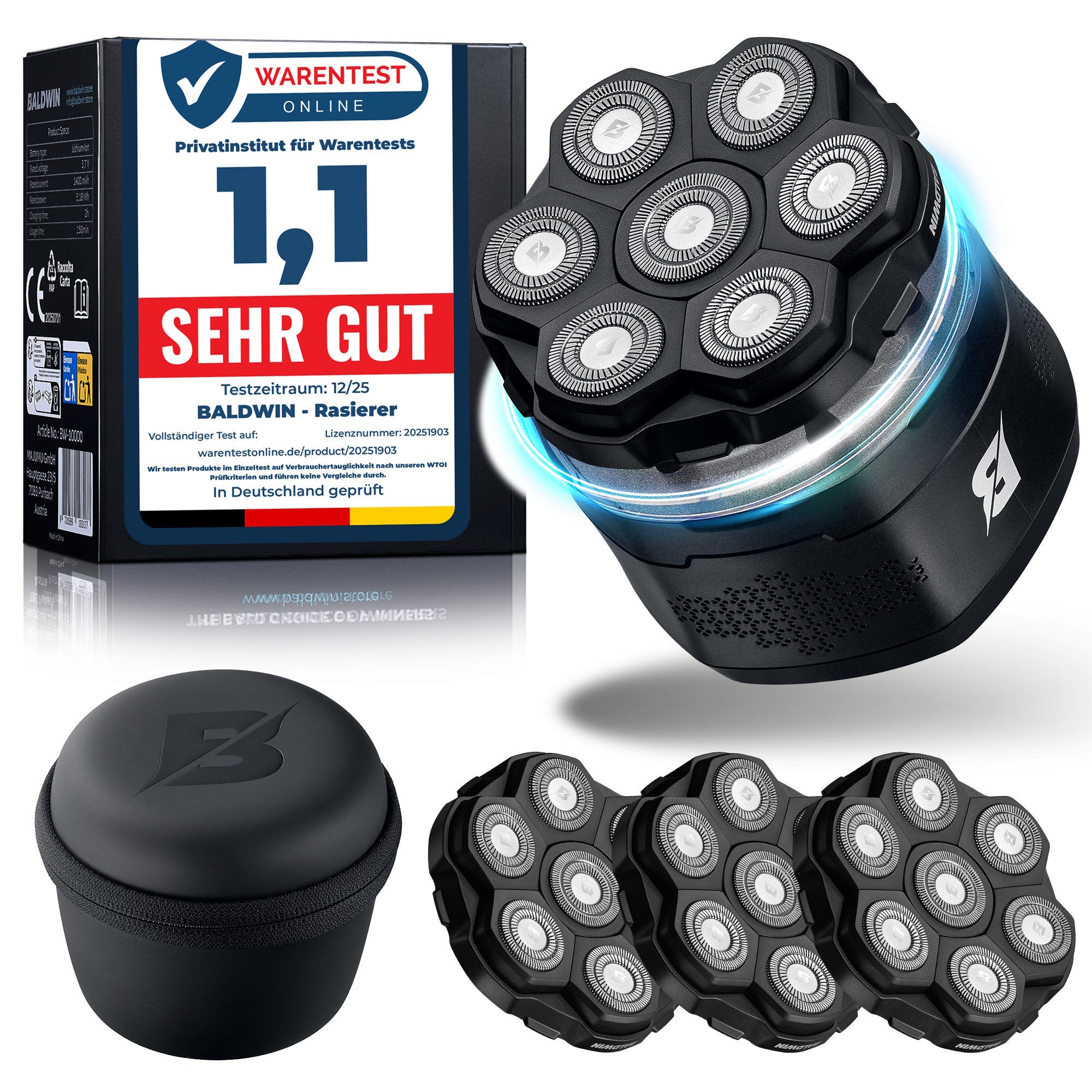 Testsieger BALDWIN Rasierer plus 3x Ersatzklingen plus Reisecase